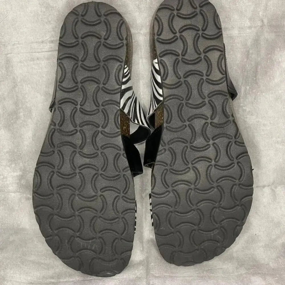 Bos. & Co. Luzzi Leather Sandal BLACK/ZEBRA SLIP-ON women's size 6 (37) slides - Picture 7 of 8